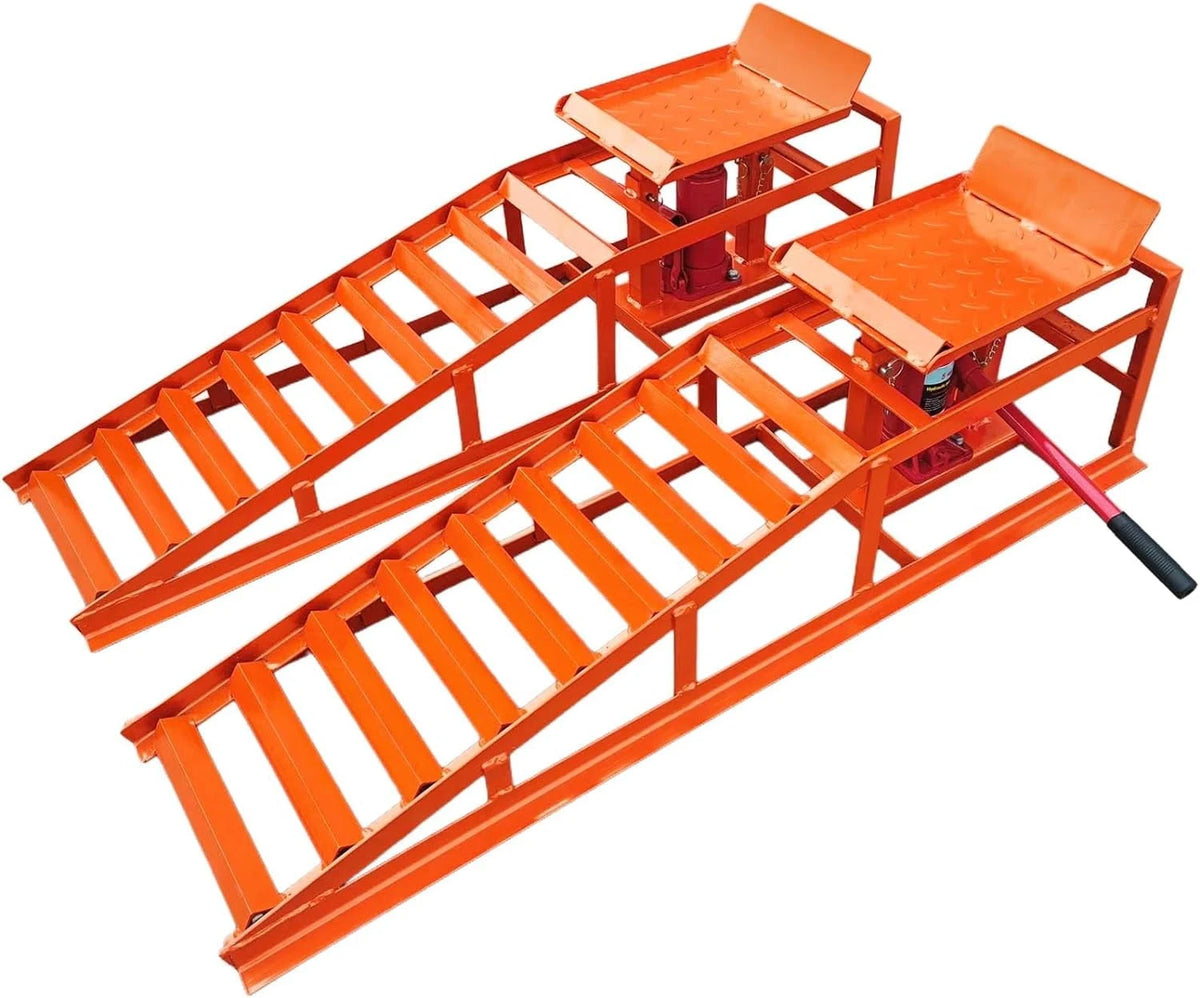 2PCS Hydraulic Car Truck Service Ramps 12 000 lbs Heavy Duty Garage Lift Ramps Adjustable 9.8 In -15 In for Oil Changes and Repairs Orange