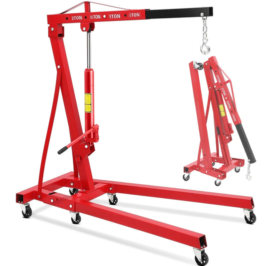 Engine Hoist, Cherry Picker Shop Crane with 6 Casters and Telescopic Boom, Heavy Duty Lift for Garage, Workshop, Automotive Repair(Max Load Capacity 1.2 Tons)