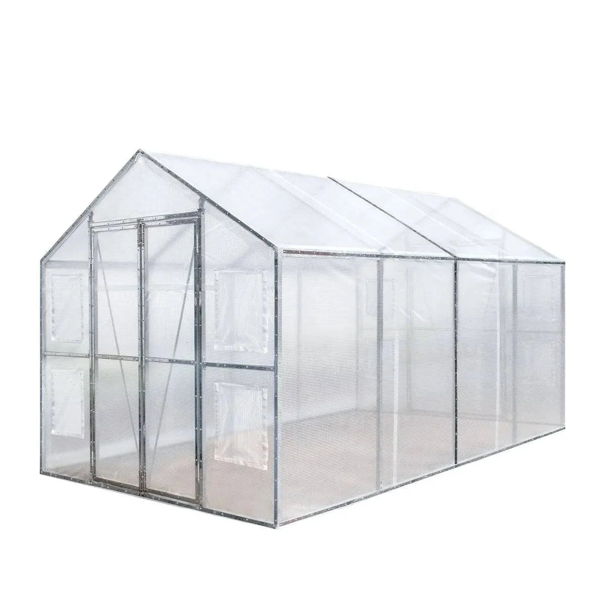 Greenhouse Grow Tent, 8' x 13', 20 Mil Ripstop Leno Mesh PVC Cover, Galvanized Steel Frame, Roll-up Windows, TMG-GH813