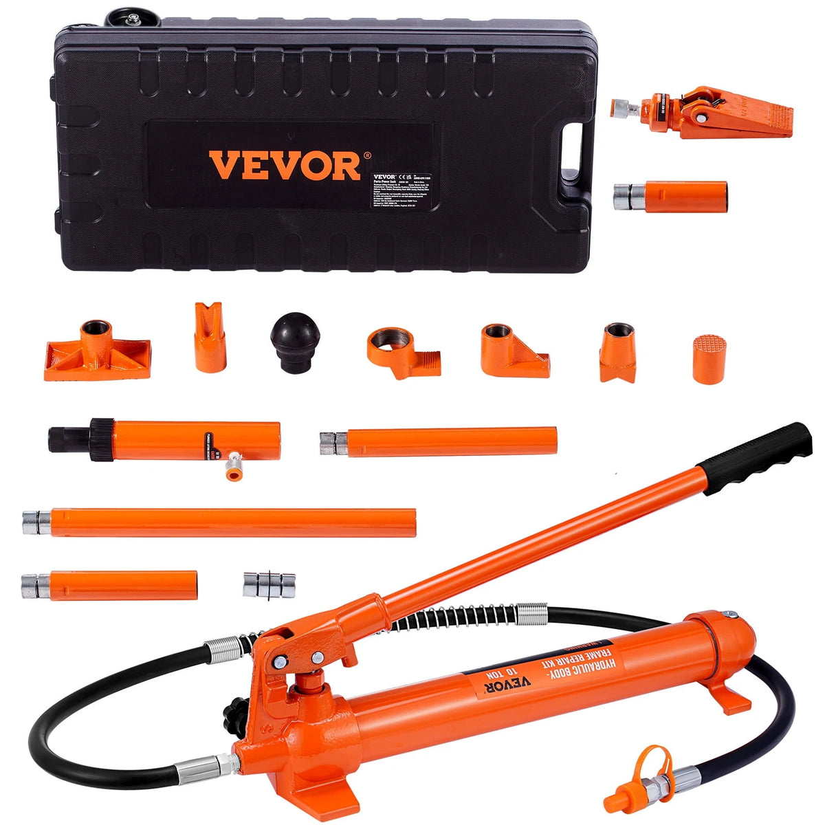 VEVOR 10 Ton Porta Power Kit, Hydraulic Ram with Pump, Car Jack with 4.6 ft/1.4 m Oil Hose, Bent Frame Repair Tool with Storage Case for Automotive, Garage, Heavy Equipment, Mechanic (22046 lbs)