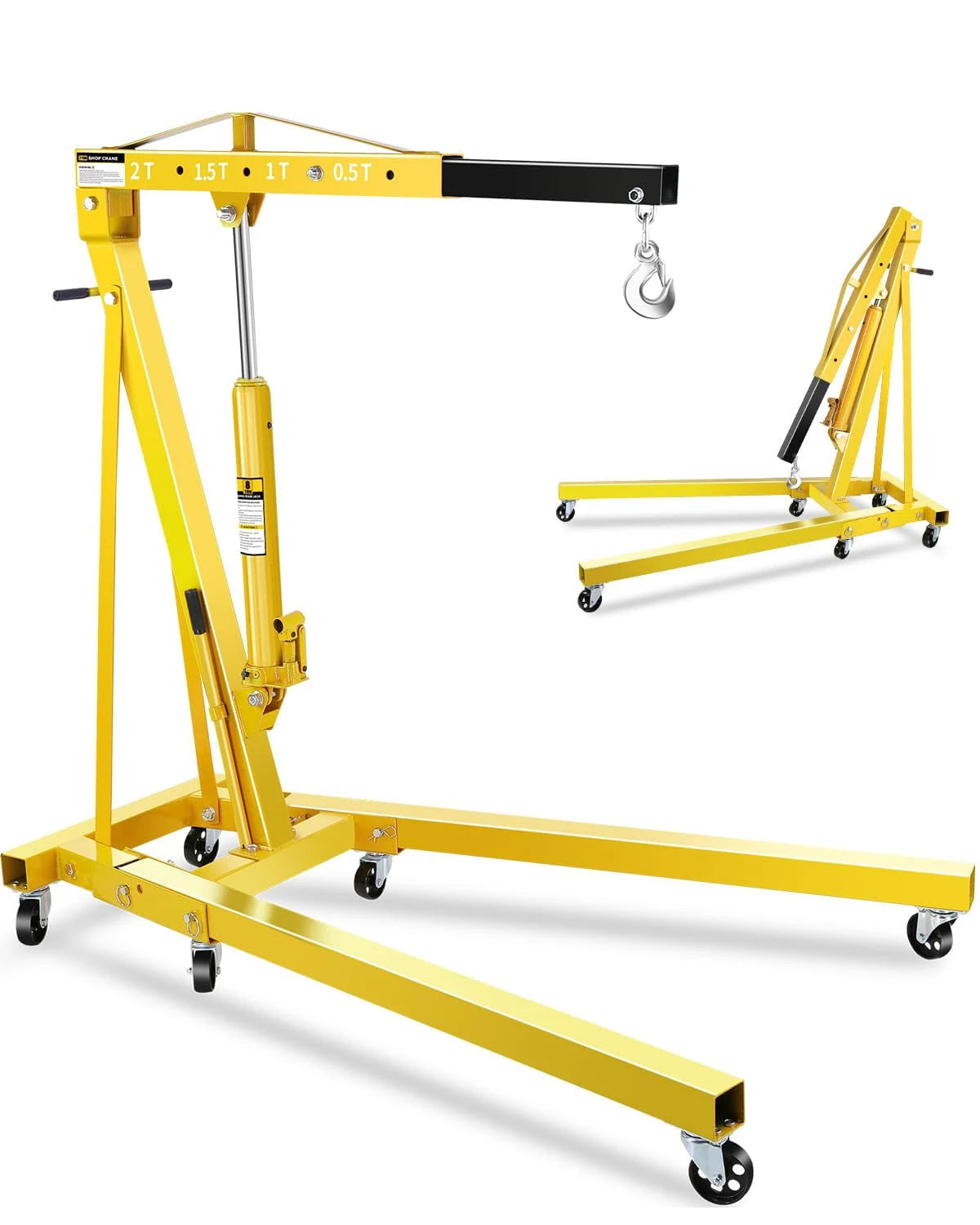 2-Ton Folding Hydraulic Engine Hoist with Lever & Telescopic Boom, 4400 Lbs Capacity with 6 Steel Casters for Car Truck Boat Motors