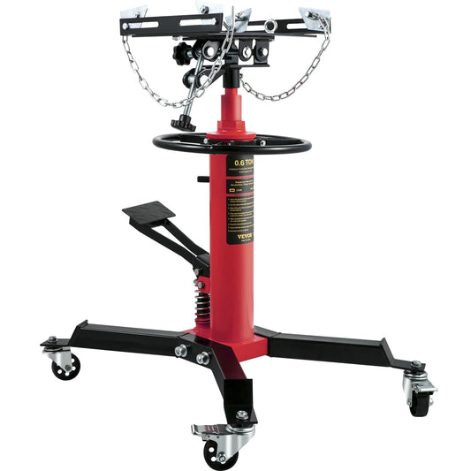 VEVOR Transmission Jack,3/5 ton (1322 lbs) Capacity Hydraulic Telescopic Transmission Jack, 2-Stage Floor Jack Stand with Foot Pedal, 360° Swivel Wheel, Garage/ Shop Lift Hoist, Red