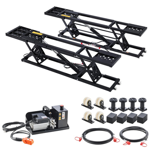 KFFKFF Portable Car Lift, 9000 lbs Capacity, Heavy Duty Steel Truck Lift with 28" Max Height, 120V Power Unit, Wheels, 4 Rubber Pads
