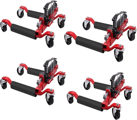 Set of 4 Hydraulic Car Wheel Dollies, 6000LBS Capacity, 12'' Heavy Duty Rollers with Foot Pedal, Vehicle Positioning Jack for Auto Repair, Garage, Towing, Trucks, RVs, Trailers, Red, System Default