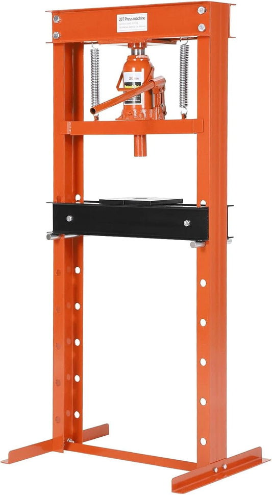 20 Ton Hydraulic Shop Press, H-Frame, 7-Hold Adjustable Height, with Movable Plates and Dust Cover, for Garage or Professional Users, Orange