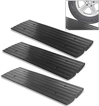 Pyle Car Driveway Adjustable Curb Ramps - 3 Pack Heavy Duty Rubber Threshold Ramp Kit Set - Also for Loading Dock, Garage, Sidewalk, Truck, Scooter, Bike, Motorcycle & Wheelchair Mobility - PCRBDR23