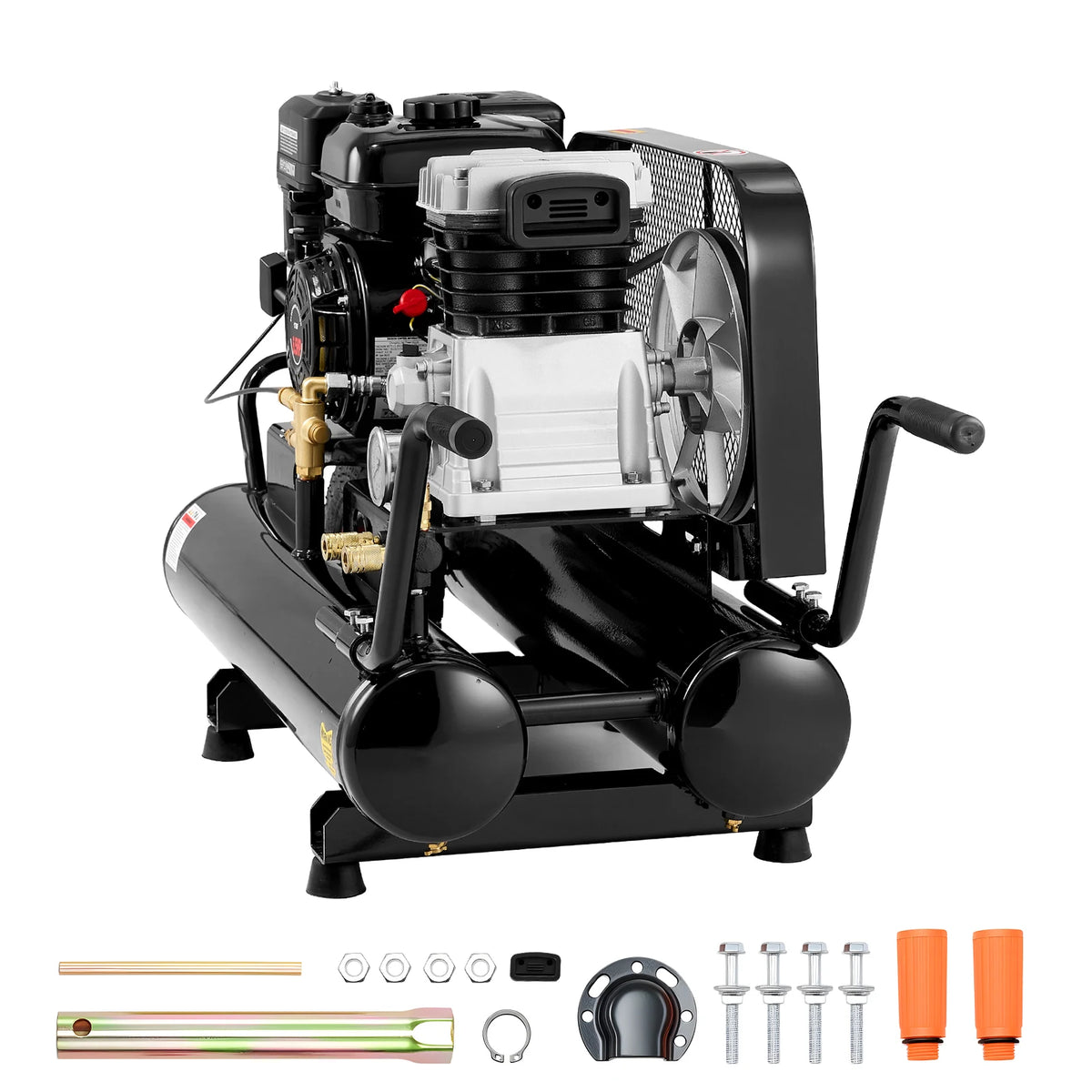 KFFKFF 9 Gallon Twin-Tank Gas Powered Air Compressor, 6.5HP 9CFM Gas Driven Air Compressor Tank on Wheel, Max 115PSI Piston Pump Air-Compressed System