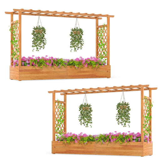 Costway 2 PCS 45" Raised Garden Bed with Trellis with Hanging Roof, 2 Side Trellises