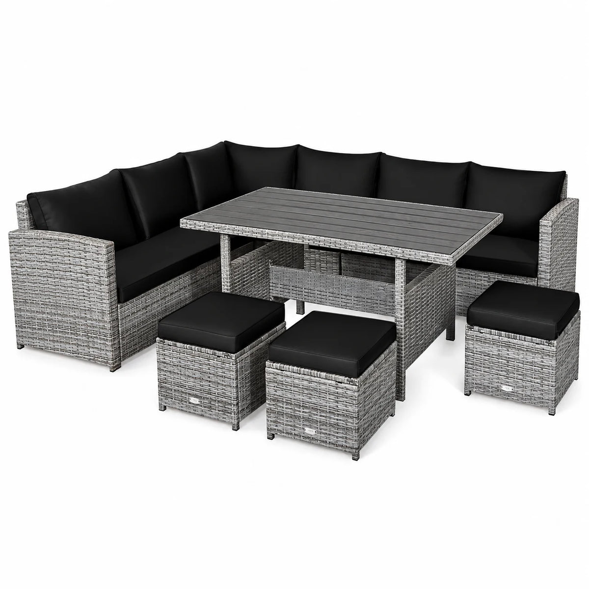 Costway 7 PCS Patio Rattan Dining Set Sectional Sofa Couch Ottoman Garden Black