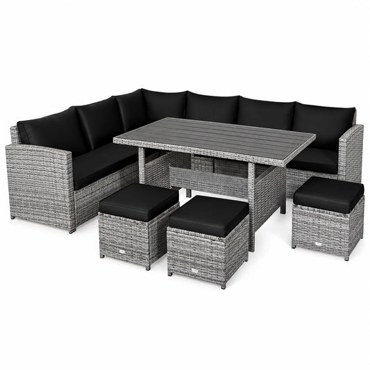 Costway 7 PCS Patio Rattan Dining Set Sectional Sofa Couch Ottoman Garden Black