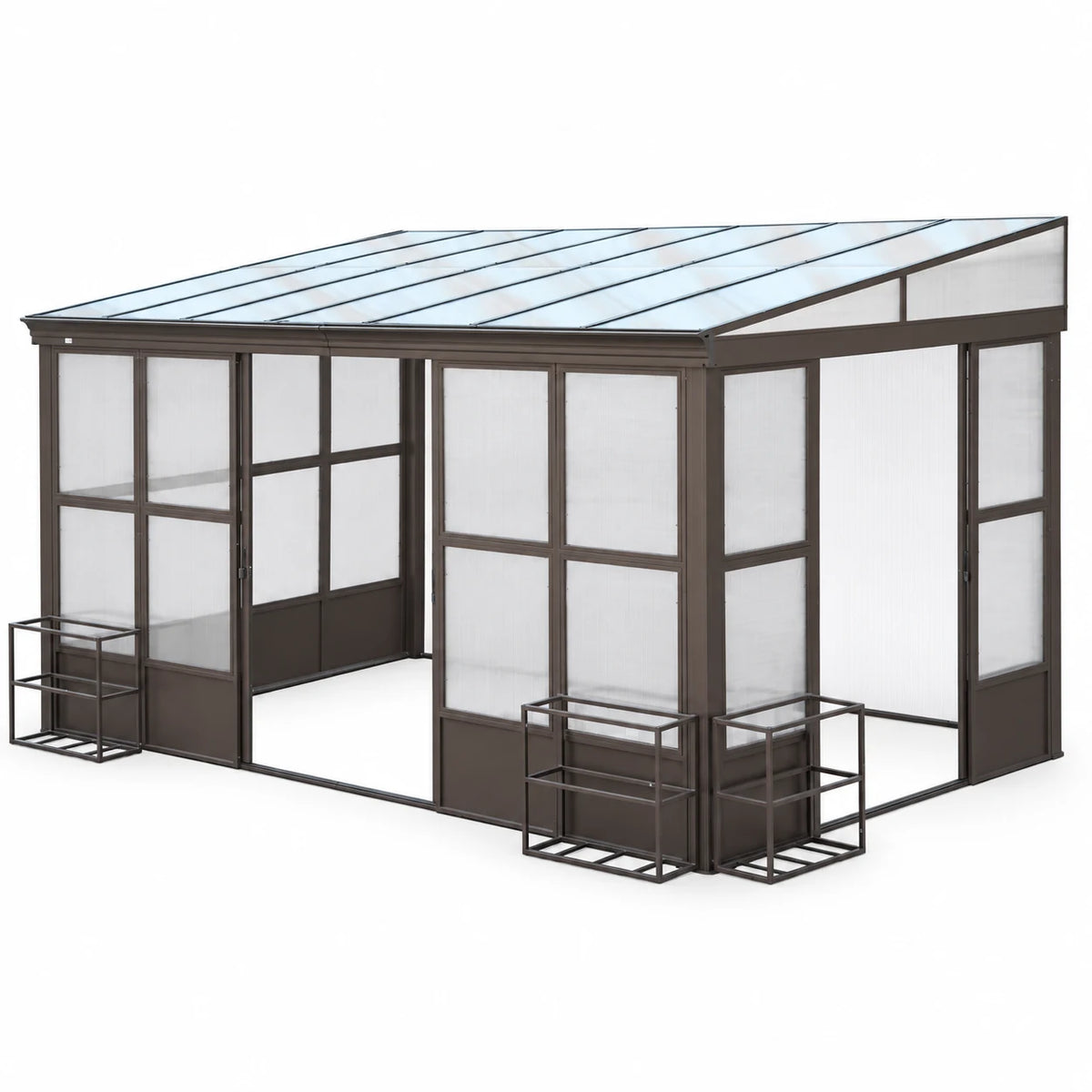 Domi 10x14FT All-Season Sunroom, Aluminum Lean-To Gazebo with Detachable Polycarbonate Windows, 2 Lockable Sliding Doors, for Patio/Garden Deck