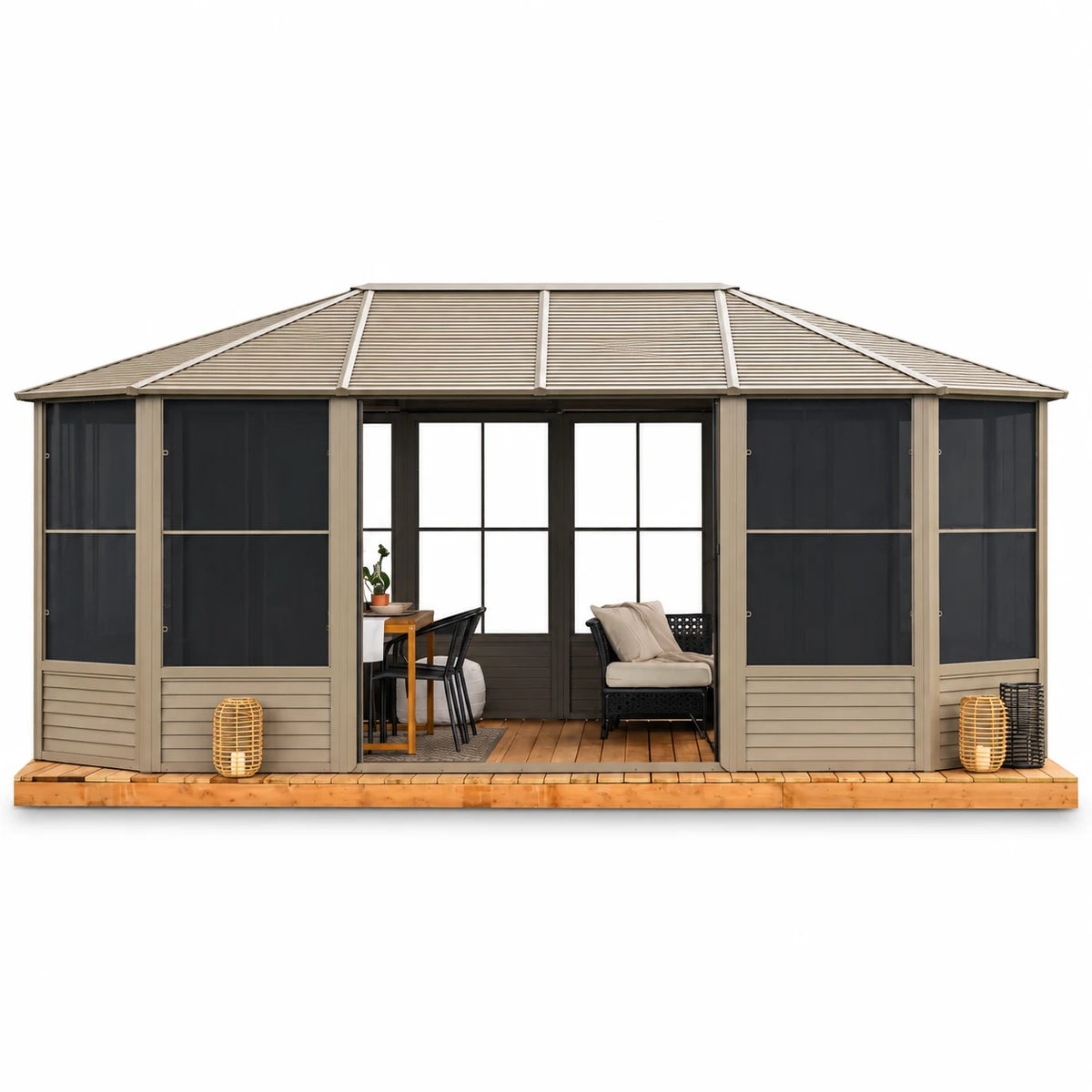 Gazebo Penguin Florence 12 ft x 18 ft Metal Roof Solarium - Sand