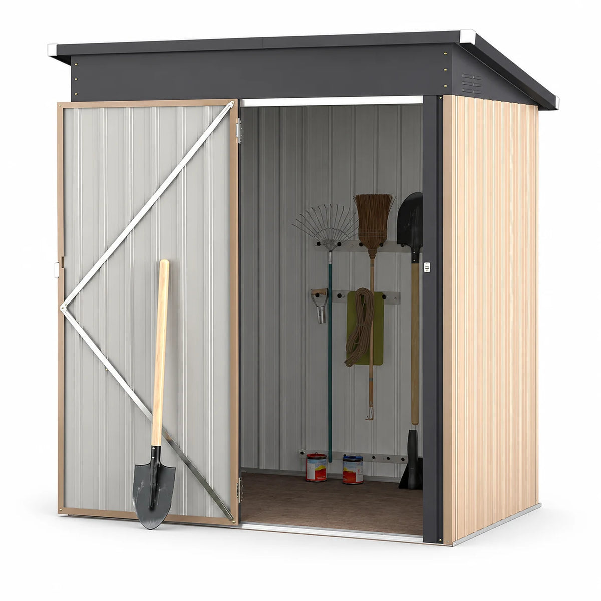 AECOJOY 5 x 3 FT Outdoor Storage Shed with Lockable Door, Metal Cabinet for Patio Garden Backyard in Gray