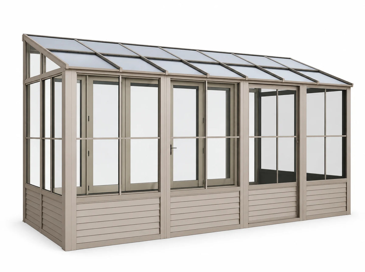Gazebo Penguin Florence 10 ft x 16 ft Polycarbonate Roof Wall Mounted Solarium - Sand