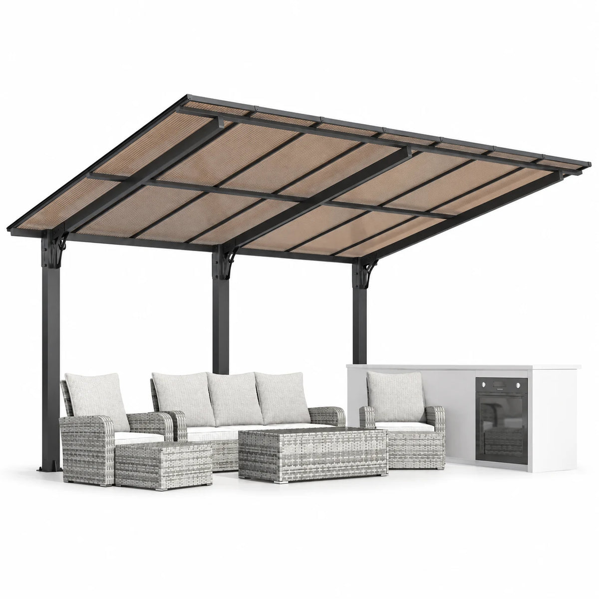 AECOJOY 14'x10' Gazebo, Outdoor Wall Mounted Hardtop Gazebo & Pergola with Aluminum Frame for Patio, Porch and Backyard in Black