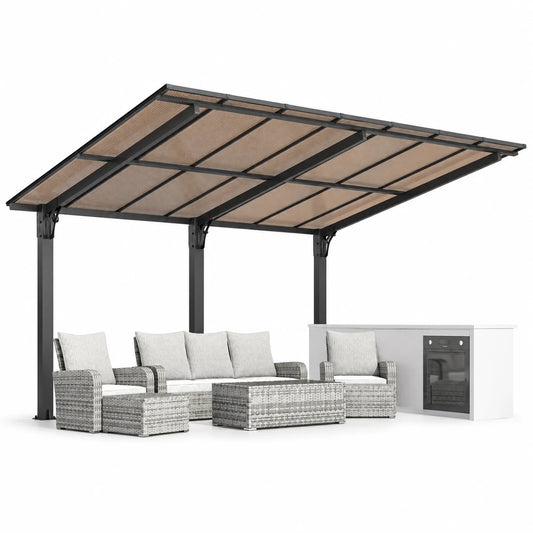 AECOJOY 14'x10' Gazebo, Outdoor Wall Mounted Hardtop Gazebo & Pergola with Aluminum Frame for Patio, Porch and Backyard in Black