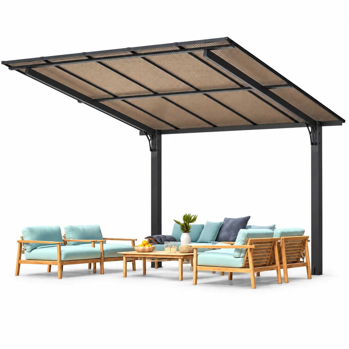 AECOJOY 10'x10' Gazebo, Outdoor Wall Mounted Hardtop Gazebo & Pergola with Aluminum Frame for Patio, Porch and Backyard in Black