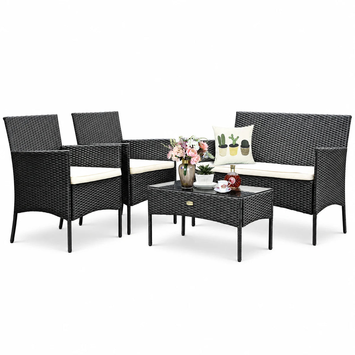 Costway 4-Piece Outdoor Patio Furniture Set Wicker Set Conversation Set for Balcony Backyard Garden Poolside
