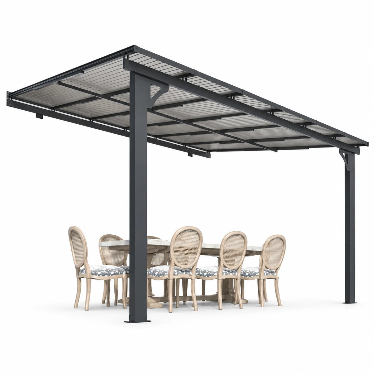 AECOJOY 10' x 12' Wall-Mounted Hardtop Gazebo Outdoor Aluminum Pergola with Adjustable Height for Garden, Patio, Backyard-Gray
