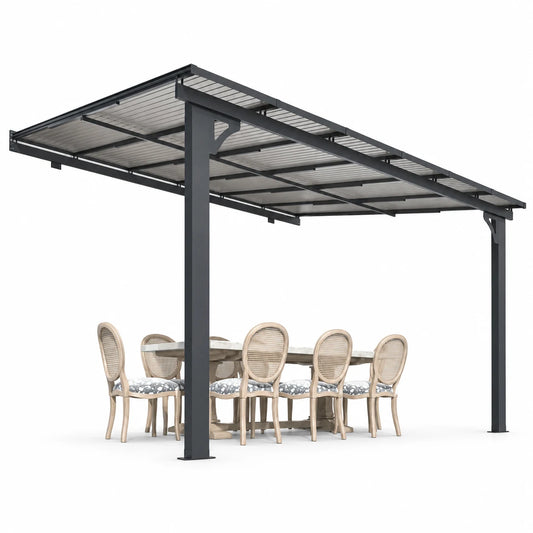 AECOJOY 10' x 12' Wall-Mounted Hardtop Gazebo Outdoor Aluminum Pergola with Adjustable Height for Garden, Patio, Backyard-Gray