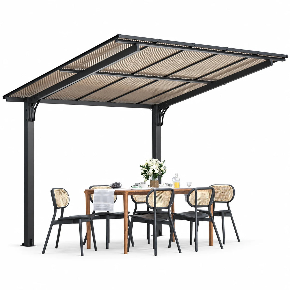 AECOJOY 10'x8' Gazebo, Outdoor Wall Mounted Hardtop Gazebo & Pergola with Aluminum Frame for Patio, Porch and Backyard in Black