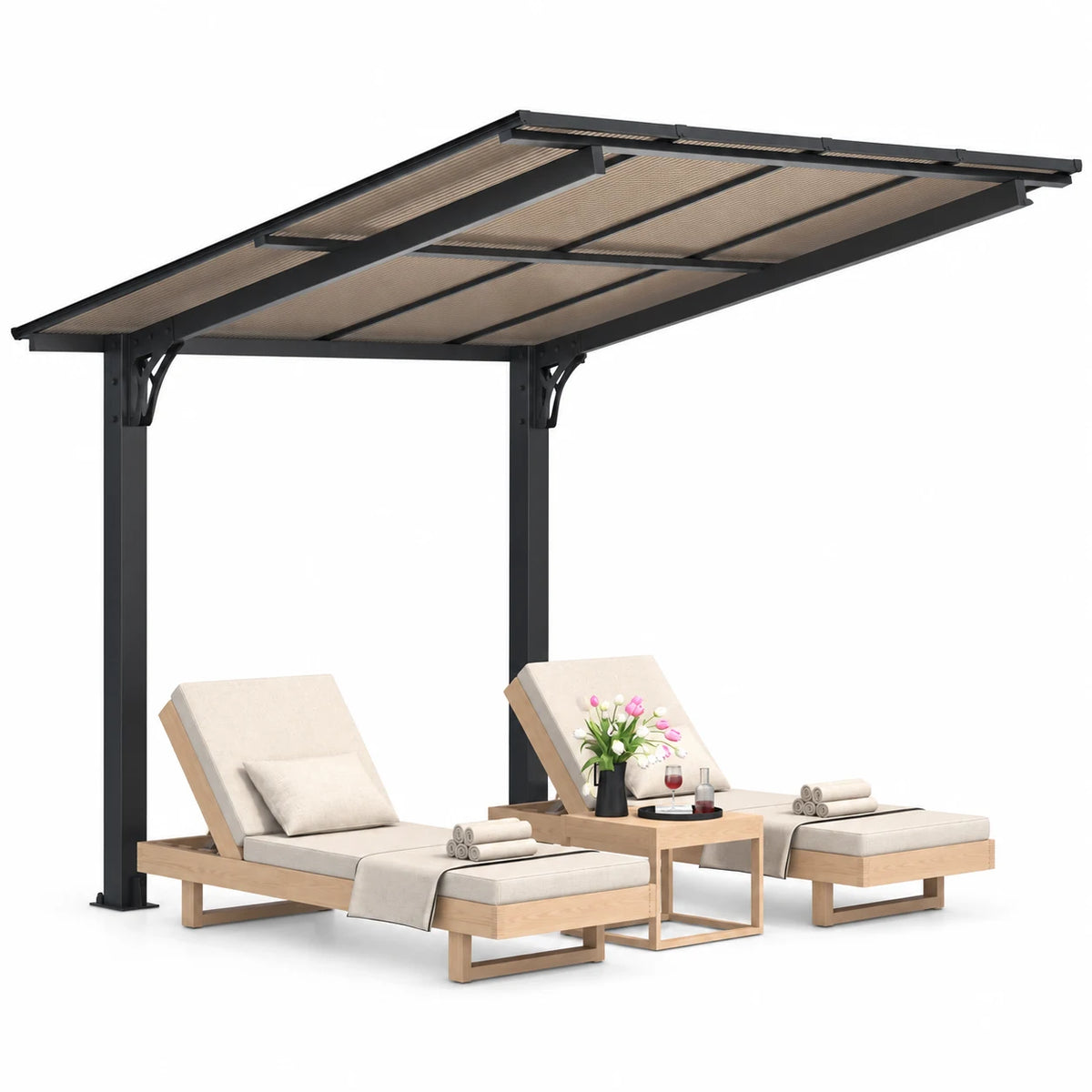 AECOJOY 8'x8' Gazebo, Outdoor Wall Mounted Hardtop Gazebo & Pergola with Aluminum Frame for Patio, Porch and Backyard in Black