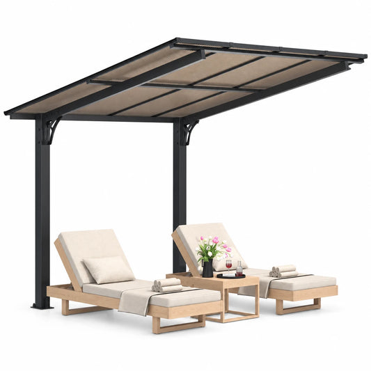AECOJOY 8'x8' Gazebo, Outdoor Wall Mounted Hardtop Gazebo & Pergola with Aluminum Frame for Patio, Porch and Backyard in Black