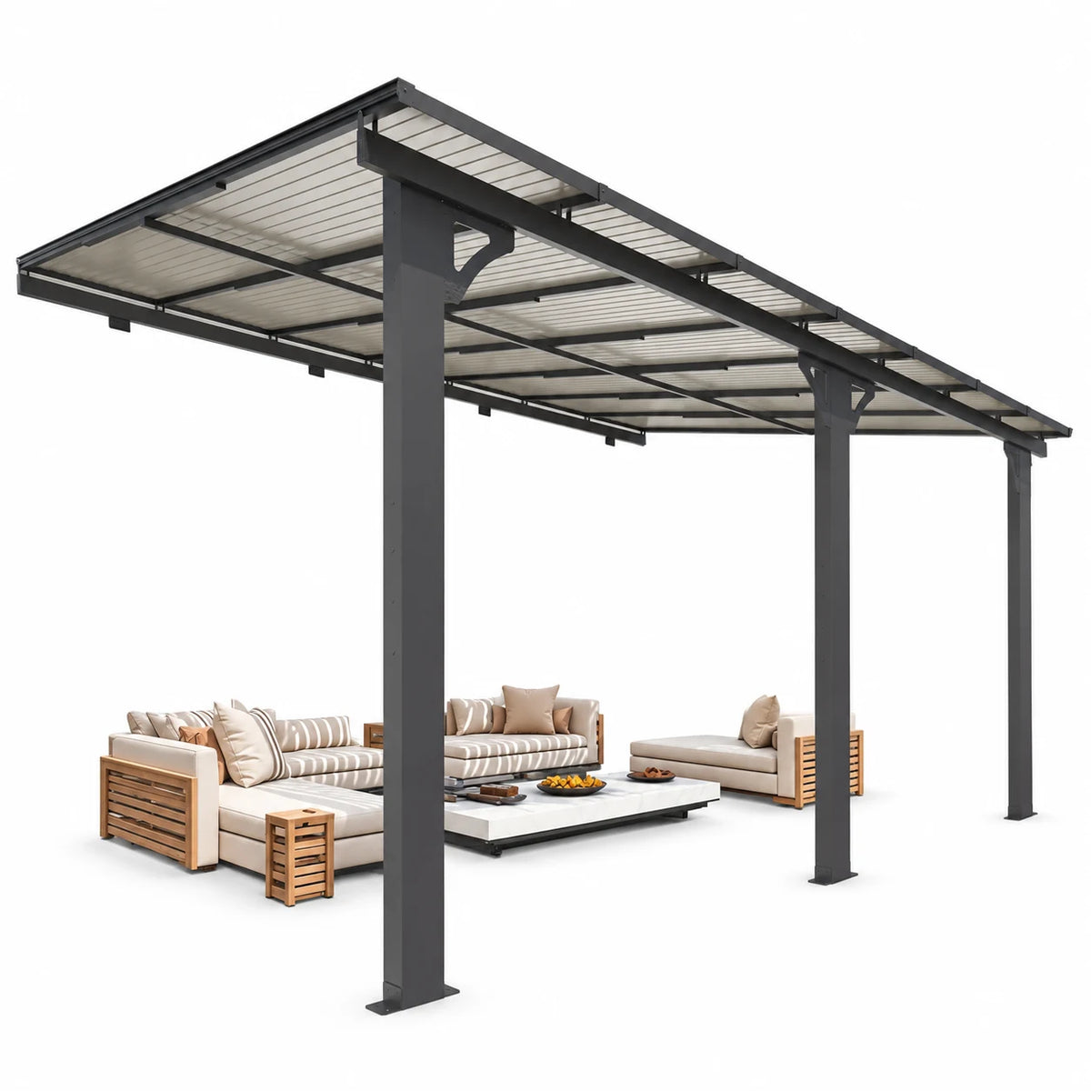 AECOJOY 10' x 14' Wall-Mounted Hardtop Gazebo Outdoor Aluminum Pergola with Adjustable Height for Garden, Patio, Backyard-Gray