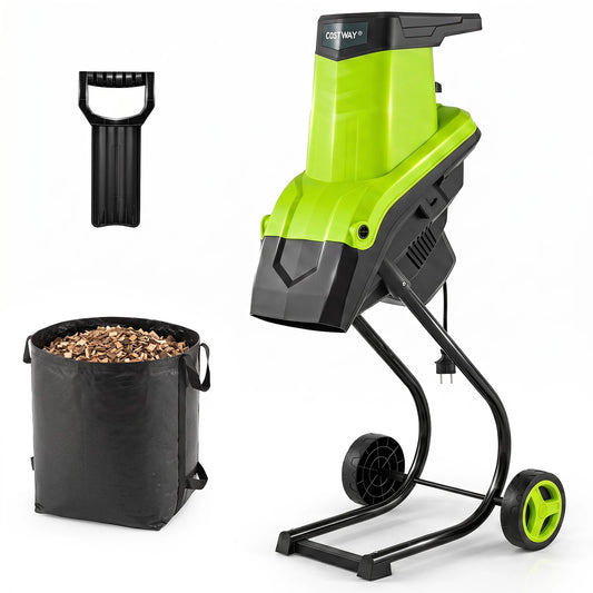 Costway 15-Amp Electric Wood Chipper Shredder Mulcher, 1.8" Max Cutting Diameter Green+Black
