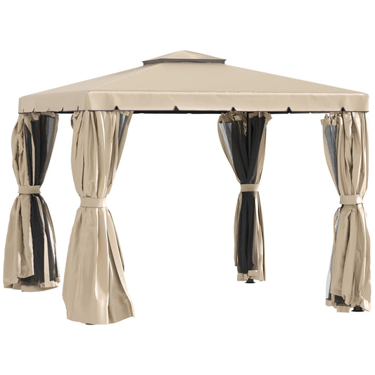 Outsunny 10' x 10' Outdoor Patio Gazebo Shelter Tent w/ Sidewalls, Khaki