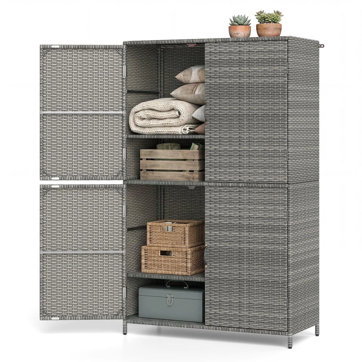 Costway Outdoor Storage Cabinet with Adjustable Shelves & Anti-Toppling Device for Garden Mix Gray