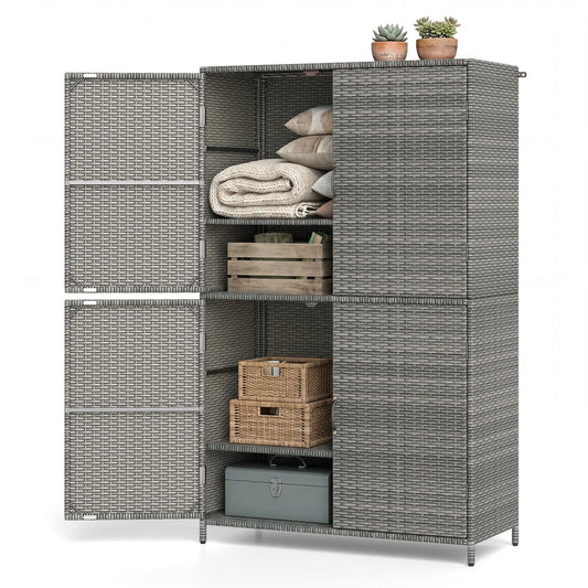 Costway Outdoor Storage Cabinet with Adjustable Shelves & Anti-Toppling Device for Garden Mix Gray