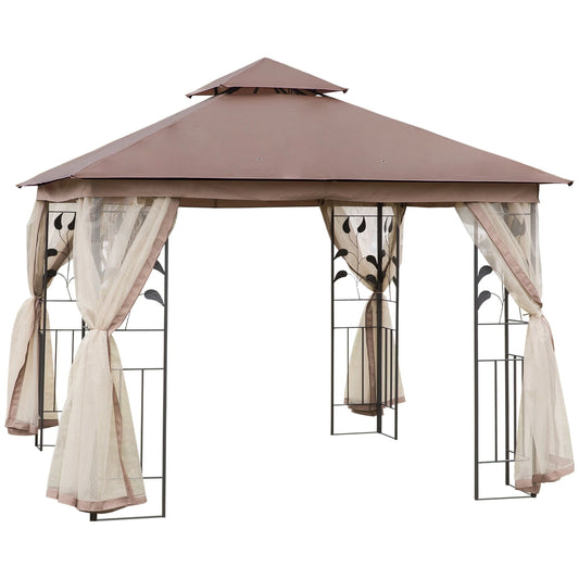 Outsunny 10' x 10' Patio Gazebo, Outdoor Gazebo Canopy, Brown