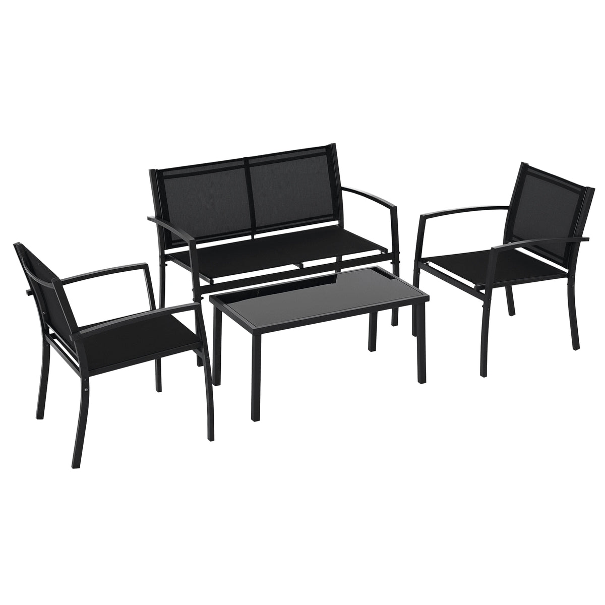 Outsunny 4 Piece Patio Furniture Set, Metal Outdoor Furniture Set, Black