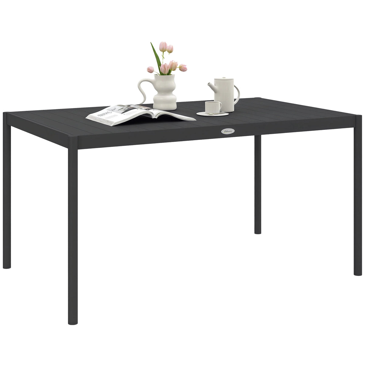 Outsunny Outdoor Dining Table w/ Aluminium Frame, Garden Table, Dark Grey