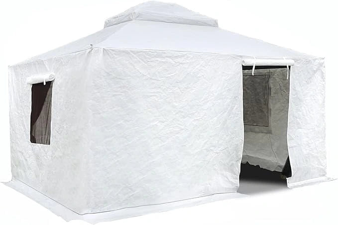 Domi 10' x 12' Double Roof Universal Winter Gazebo Cover for Hardtop Gazebos,Enclosed Cover with Sidewalls and Mesh Windows Waterproof (White)