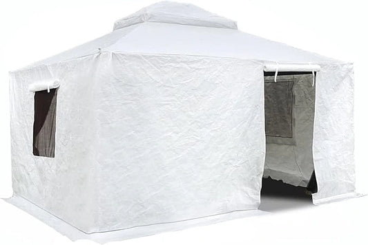 Domi 10' x 12' Double Roof Universal Winter Gazebo Cover for Hardtop Gazebos,Enclosed Cover with Sidewalls and Mesh Windows Waterproof (White)