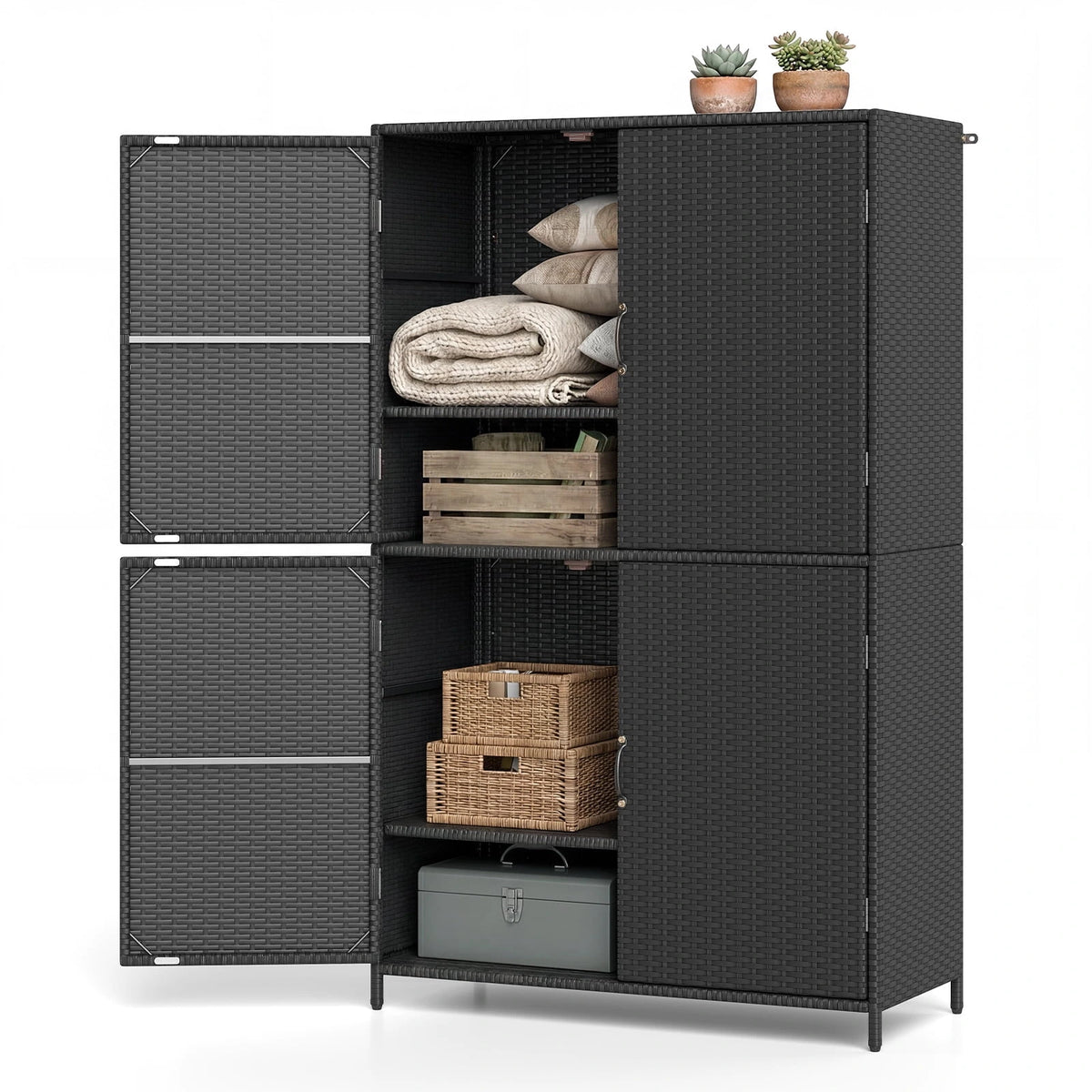 Costway Outdoor Storage Cabinet with Adjustable Shelves & Anti-Toppling Device for Garden Black