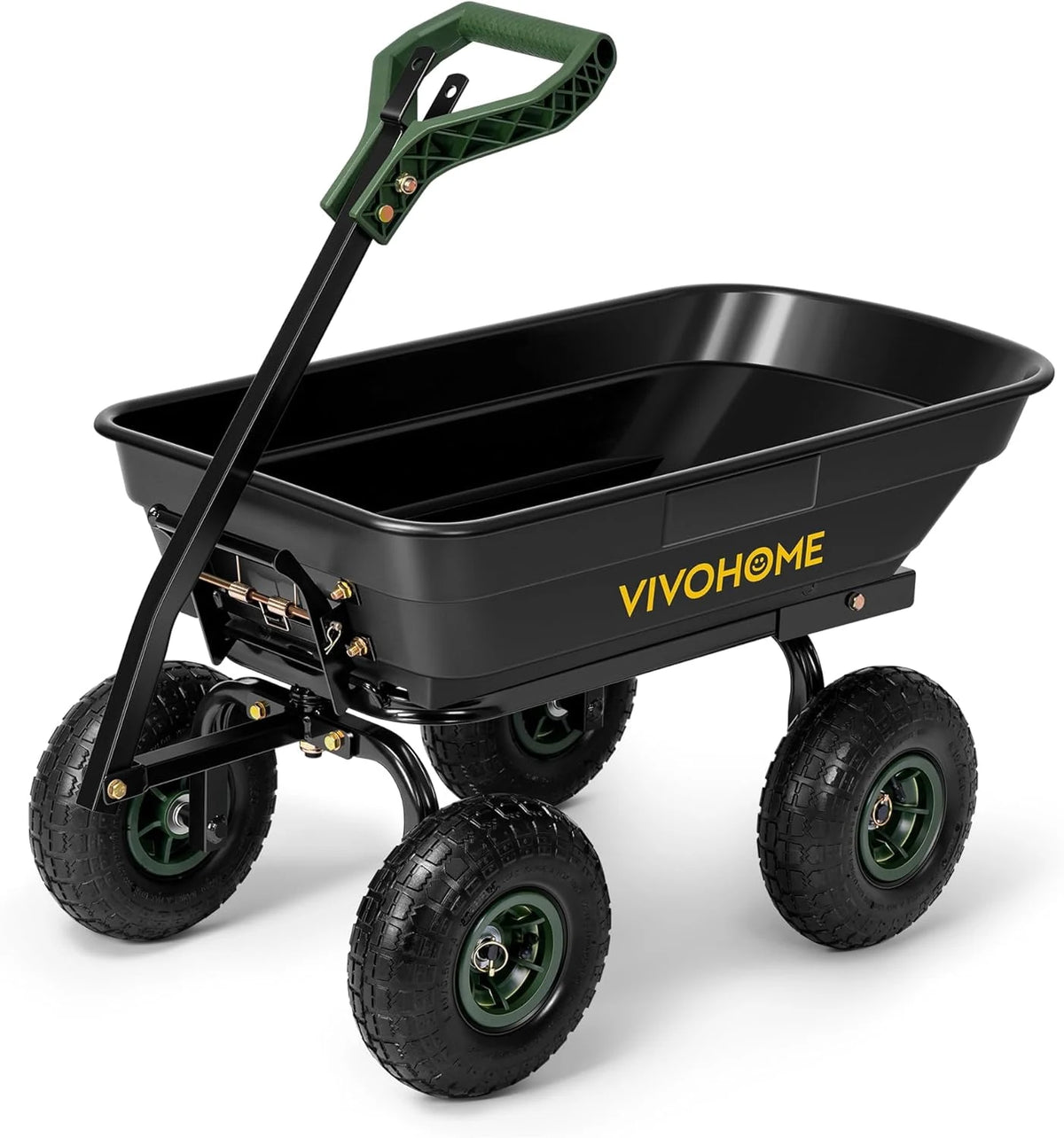 SPECSTAR 4 Cu.Ft. 660lbs. Poly Garden Cart Dump Wagon, with 2-in-1 Convertible Handle, 10" All Terrain Wheels,Quick Release System,Heavy Duty Utility Trailer Dump Cart for Yard,Landscaping,Warehouses