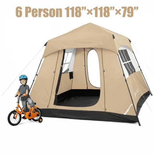 6 Person Instant Cabin Tent for Camping, Breathable Pop-up Tents with Carry Bag, Waterproof, Hiking & Traveling, White