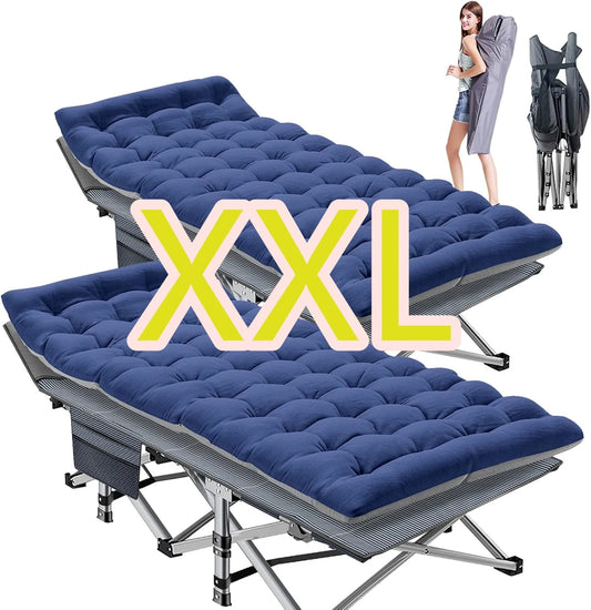 ABORON 2 Pack Oversized XXL Folding Camping Cot for Adults & Kids, 78" L x 32" W x 18" H Large Folding Guest Bed Cots, 900lb Sleeping Cot Folding Bed with 2 Sided Mattress & Carry Bag