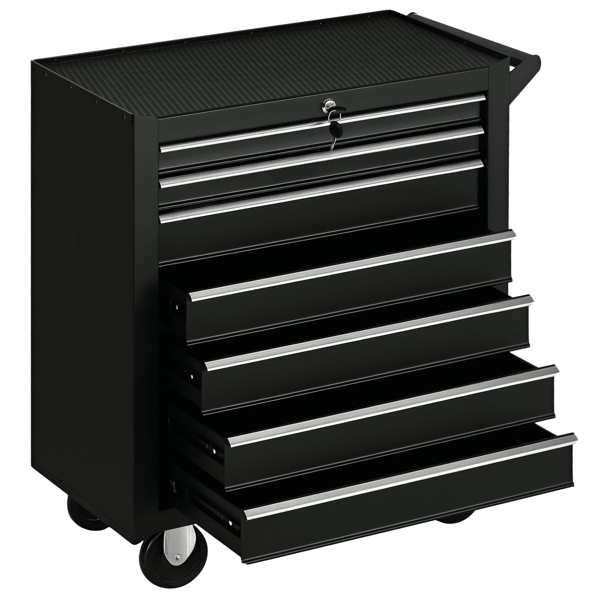 HOMCOM 7 Drawer Tool Chest Mobile Lockable Toolbox with Handle and Wheels