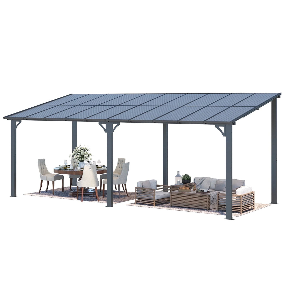 AECOJOY 8' x 20' FT Gazebo, Outdoor Waterproof Aluminum Pergola For Garden, Wall Mounted Patio Hard Top Gazebo Clearance in Black