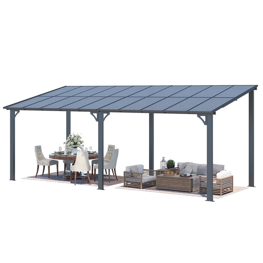 AECOJOY 8' x 20' FT Gazebo, Outdoor Waterproof Aluminum Pergola For Garden, Wall Mounted Patio Hard Top Gazebo Clearance in Black