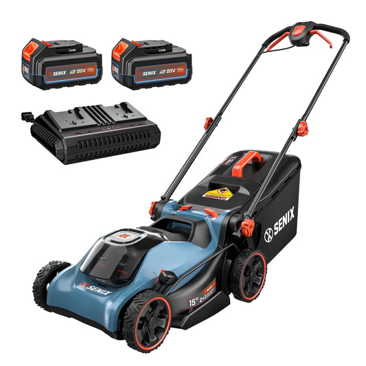SENIX LPPX2-M4 15" 40V Battery Powered Push Walk-Behind Lawn Mower, Mulching and Bagging, 6-Position Height Adjustment, Brushless Motor, Cordless