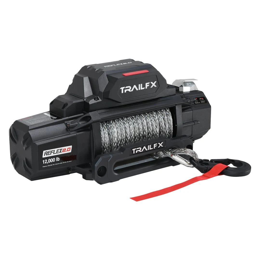 TrailFX Winch WRS212B Reflex 2.0; Vehicle Mounted; Vehicle Recovery Winch; 12 Volt Electric; 12000 Pound Line Pull Capacity; 94 Foot Synthetic Rope; Roller Fairlead; Wired and Wireless Remote