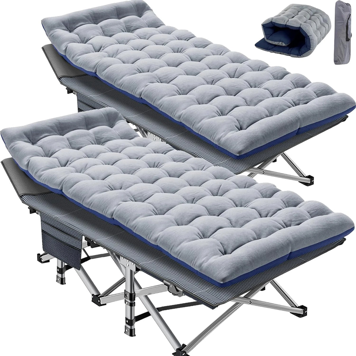 Lilypelle 2PC Folding Camping Cot, Folding Cot Camping Cots for Adults Portable Outdoor Cots with Carry Bags for Outdoor Travel Camp Beach Vacation