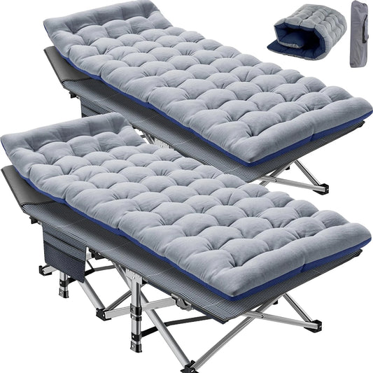 Lilypelle 2PC Folding Camping Cot, Folding Cot Camping Cots for Adults Portable Outdoor Cots with Carry Bags for Outdoor Travel Camp Beach Vacation