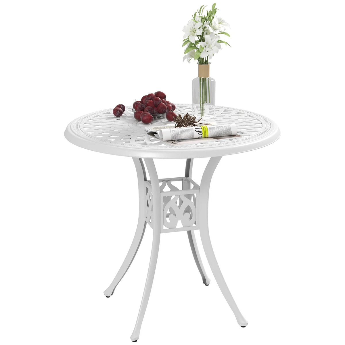 Outsunny 30-inch Round Patio Dining Table, White