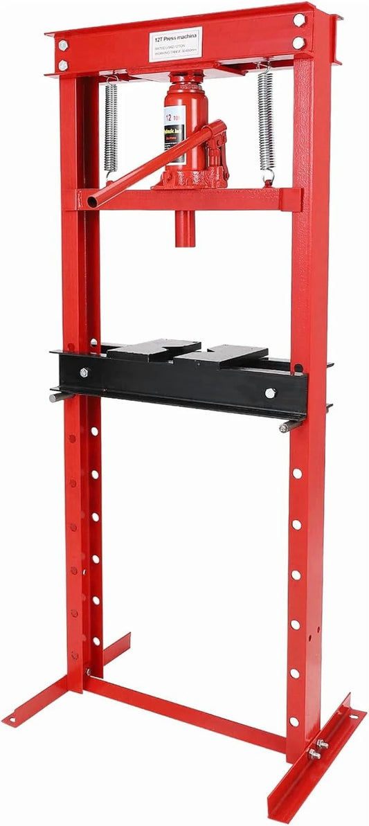 Hydraulic Shop Press, 12 T H-Frame Garage Floor Shop Press Adjustable Hydraulic Press with Press Plates, Red